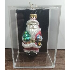 Designer Studio SANTA Hand Crafted Glass Ornament in Case has tags Tree Lantern